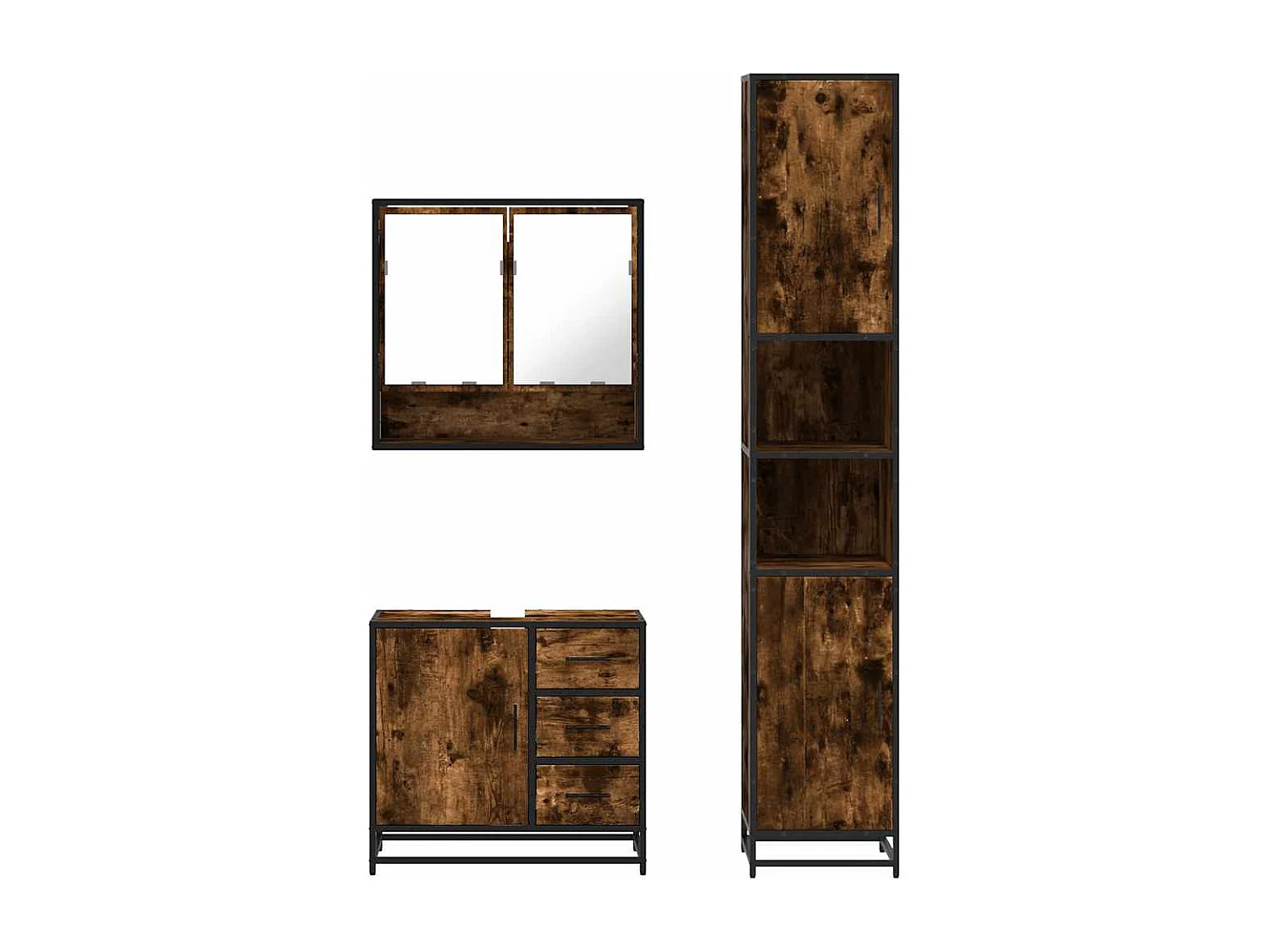 Set di mobili da bagno 3 pezzi Rovere affumicato