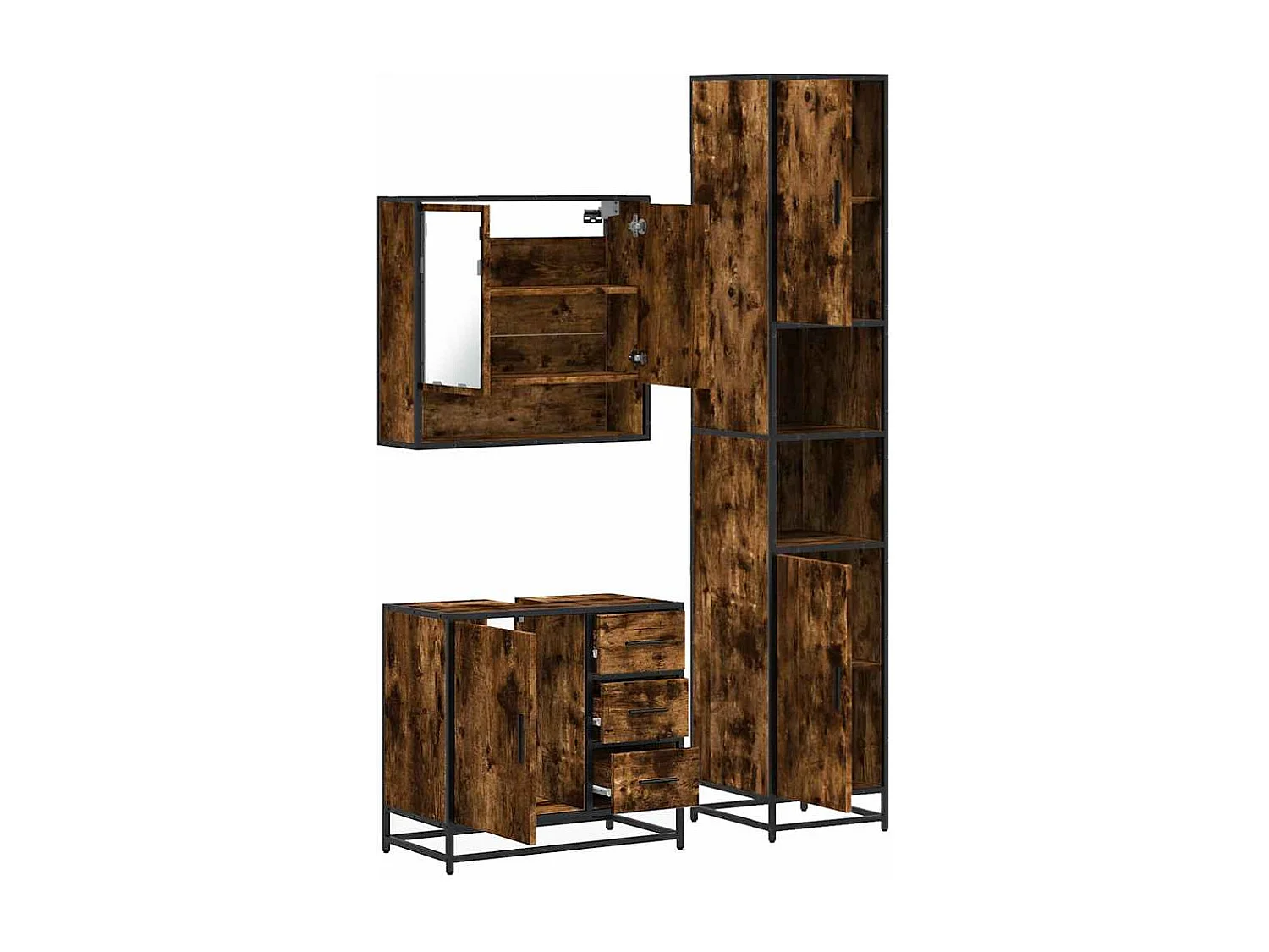 Set di mobili da bagno 3 pezzi Rovere affumicato