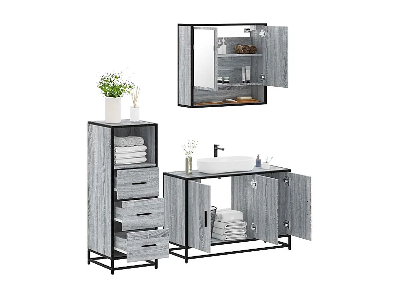 Ensemble de meubles de salle de bain 3 pcs Sonoma gris