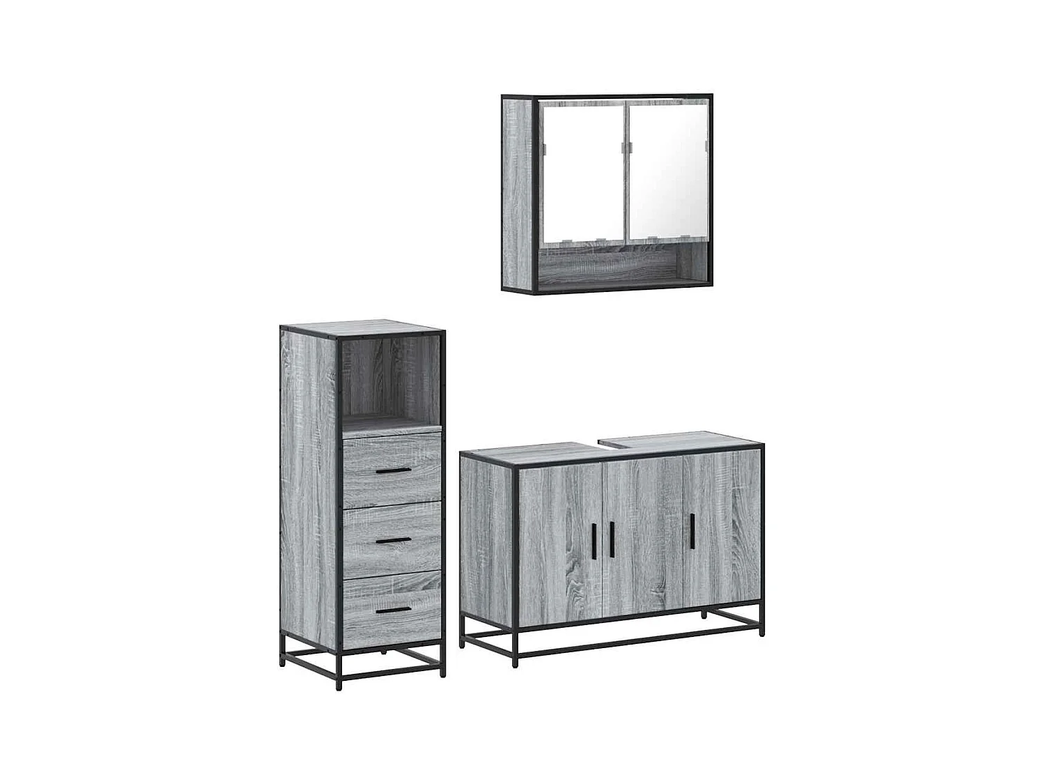 Ensemble de meubles de salle de bain 3 pcs Sonoma gris