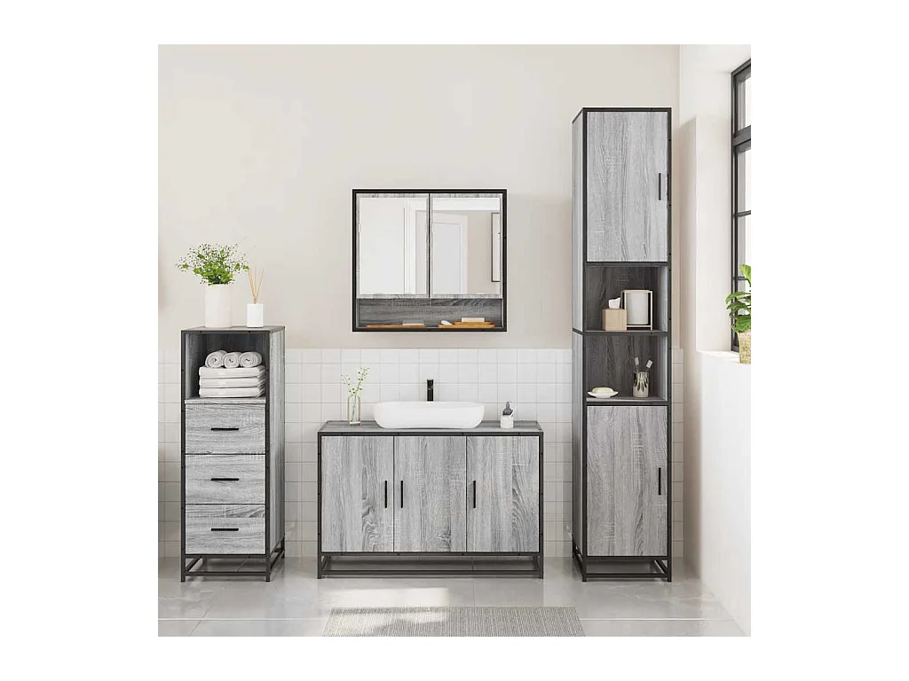 Ensemble de meubles de salle de bain 3 pcs Sonoma gris