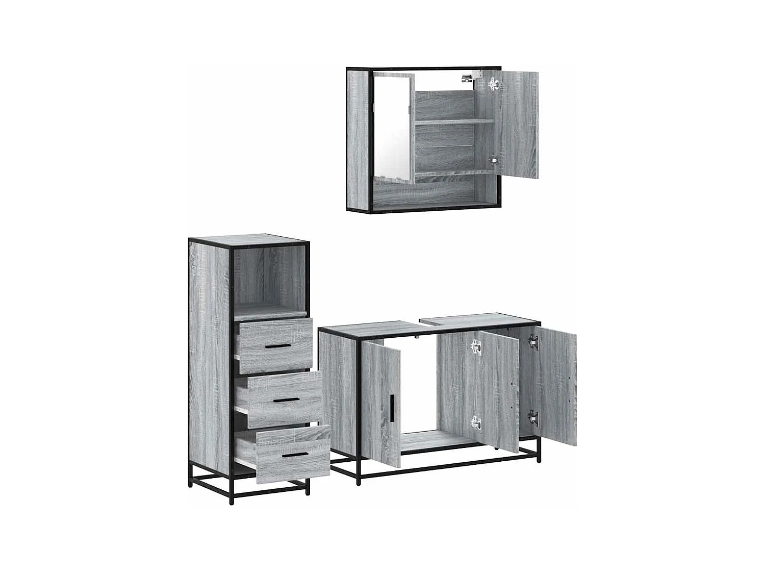 Ensemble de meubles de salle de bain 3 pcs Sonoma gris
