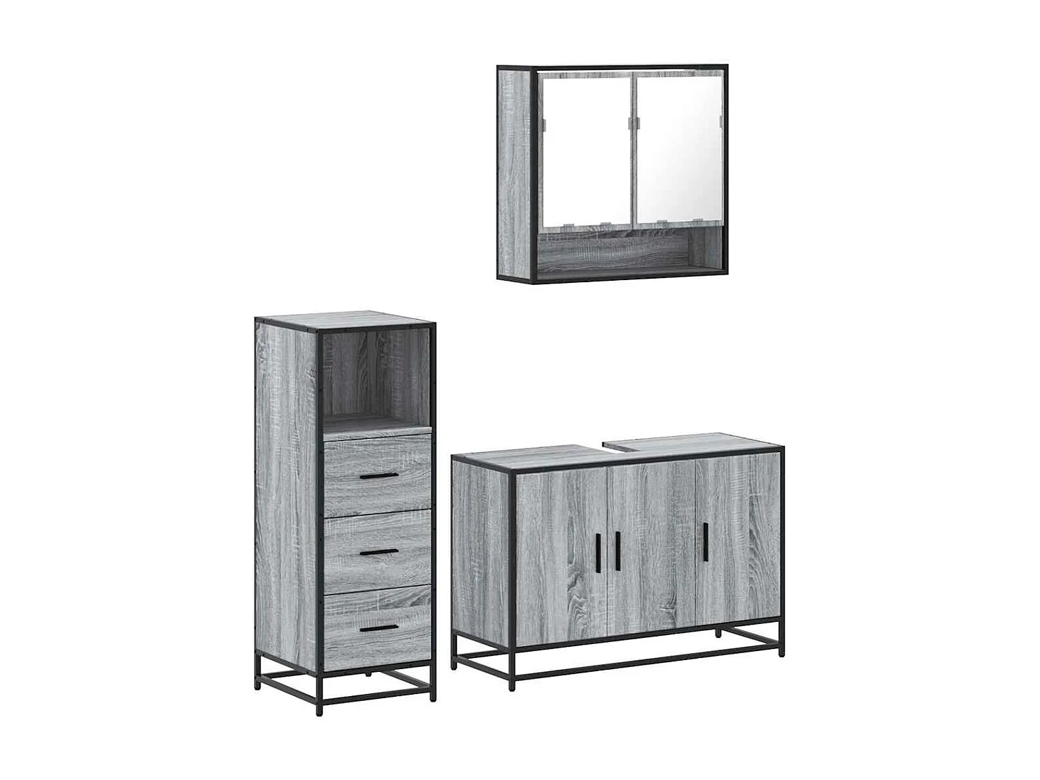 Ensemble de meubles de salle de bain 3 pcs Sonoma gris