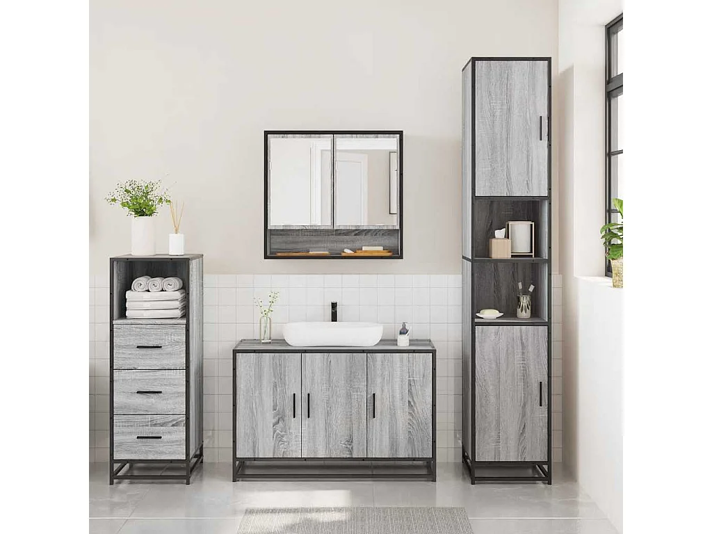 Ensemble de meubles de salle de bain 3 pcs Sonoma gris