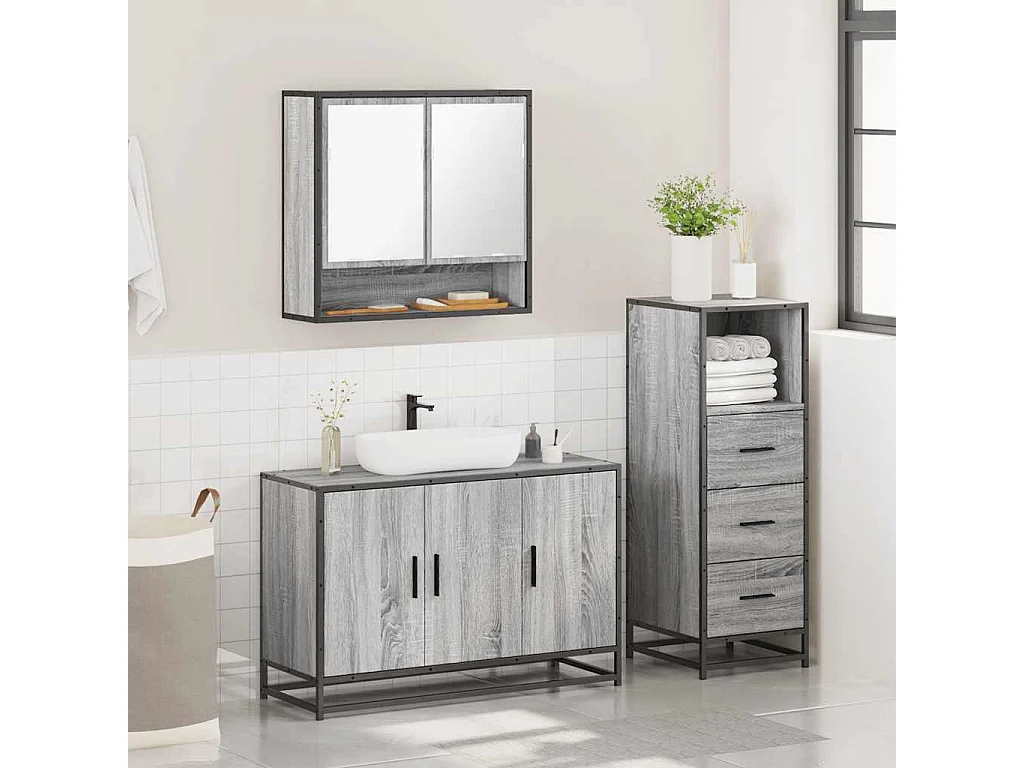 Ensemble de meubles de salle de bain 3 pcs Sonoma gris