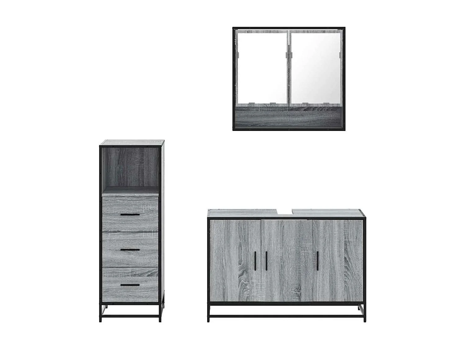 Ensemble de meubles de salle de bain 3 pcs Sonoma gris