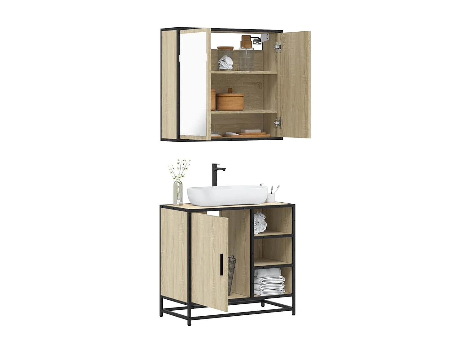Ensemble de meubles de salle de bain 2 pcs chêne sonoma