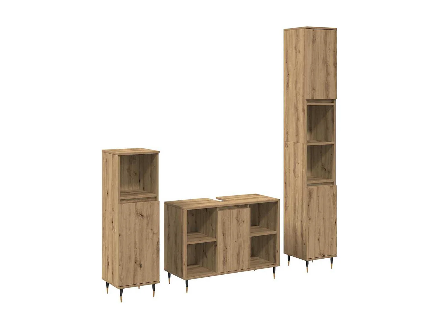 3-delige badkamermeubelset handgemaakt eikenhout