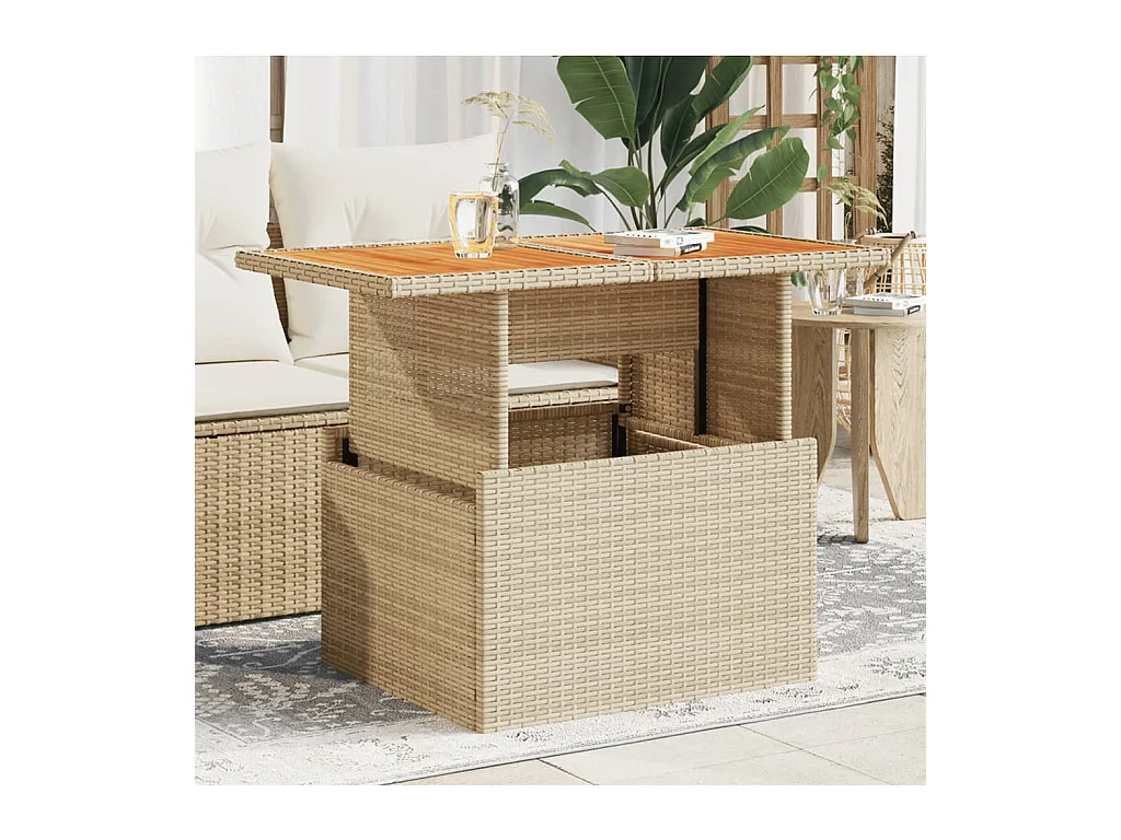 Beige tuintafel 100x55x73cm gevlochten hars en acaciahout