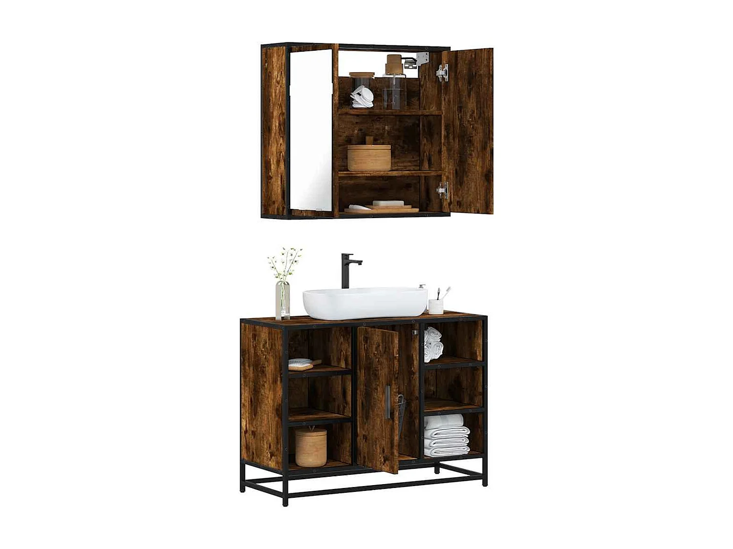 Ensemble de meubles de salle de bain 2 pcs Chêne fumé