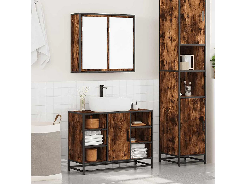 Ensemble de meubles de salle de bain 2 pcs Chêne fumé