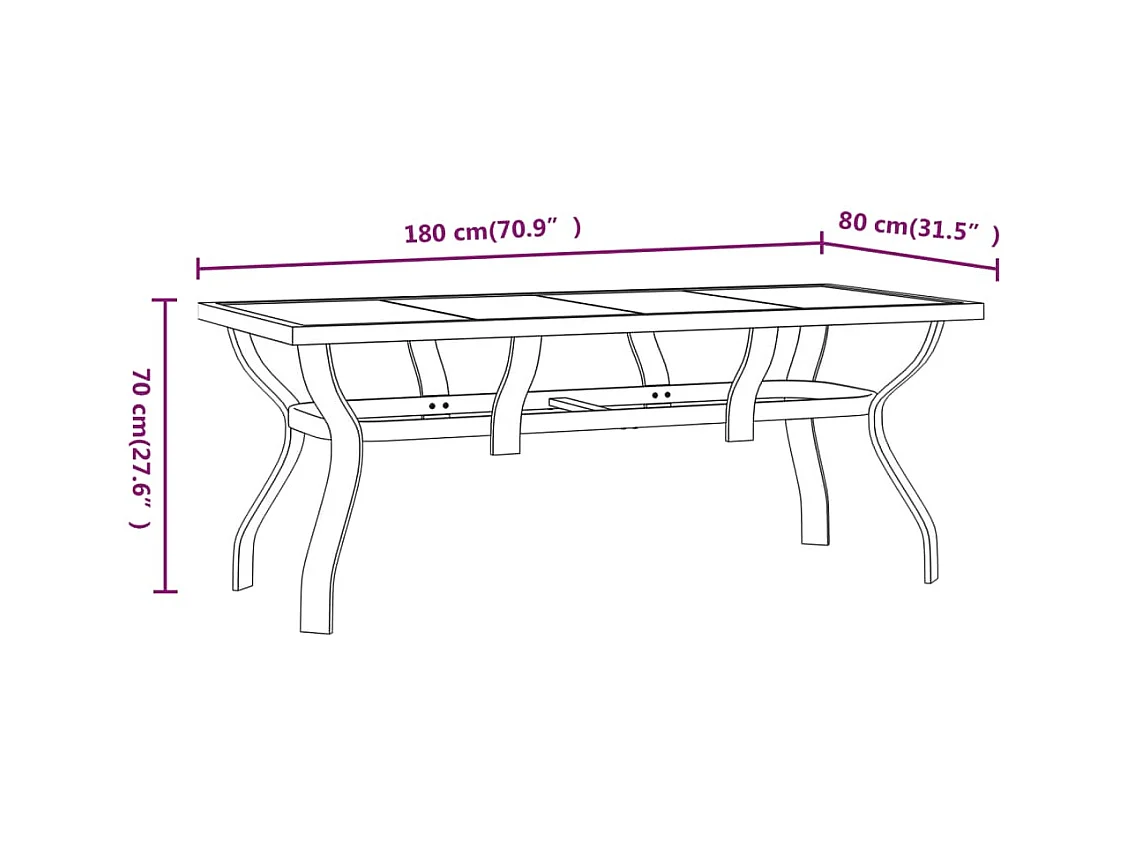 Grijze en zwarte tuintafel 180x80x70 cm Staal en glas