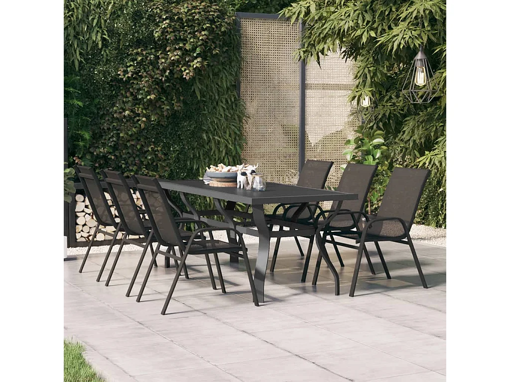 Mesa de jardín gris y negra 180x80x70 cm Acero y cristal