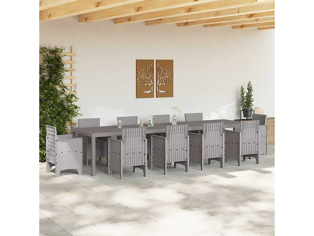 Lichtgrijze tuintafel 350 x 100 x 73 cm polyrotan