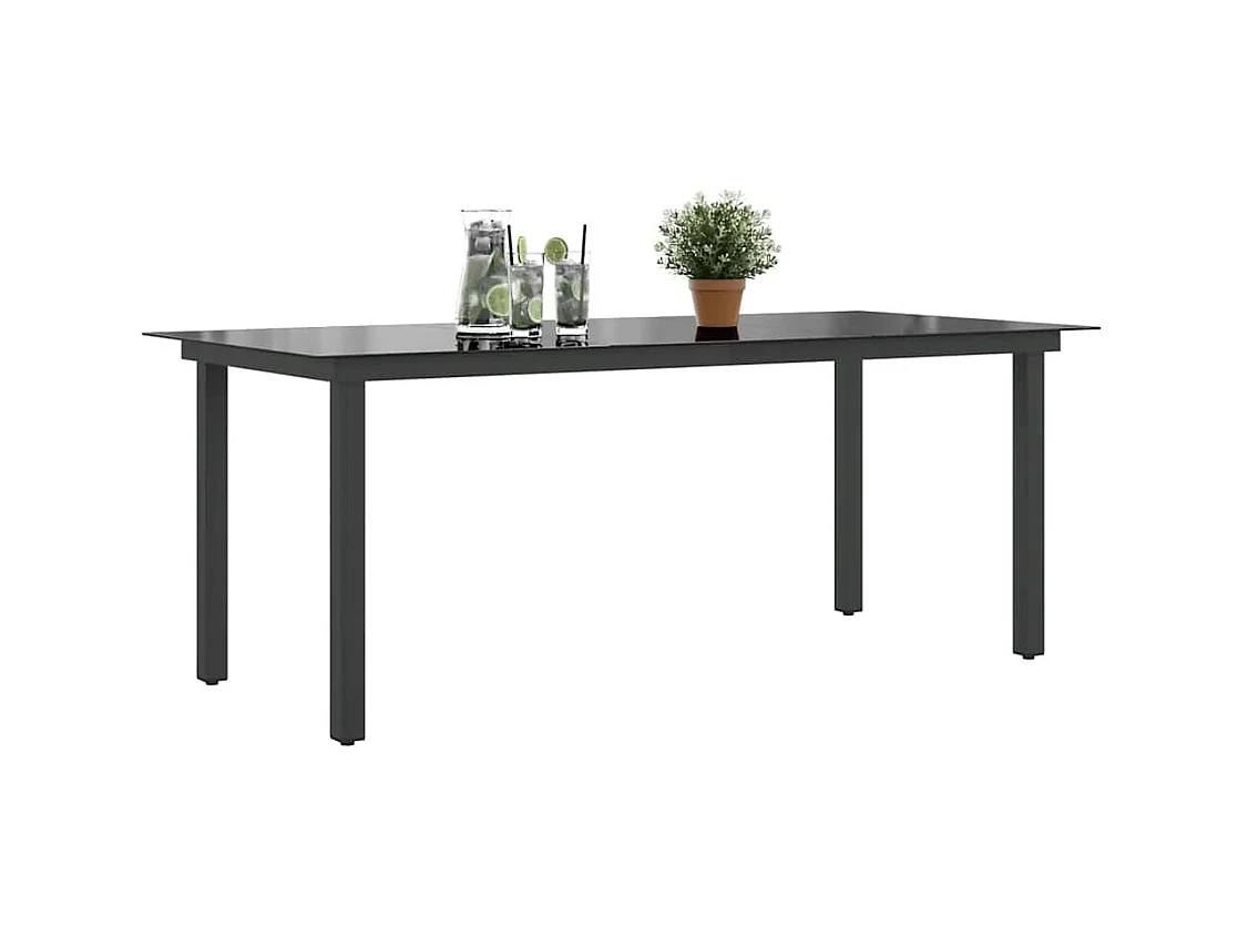 Mesa de jardín negra 190x90x74 cm Aluminio y cristal