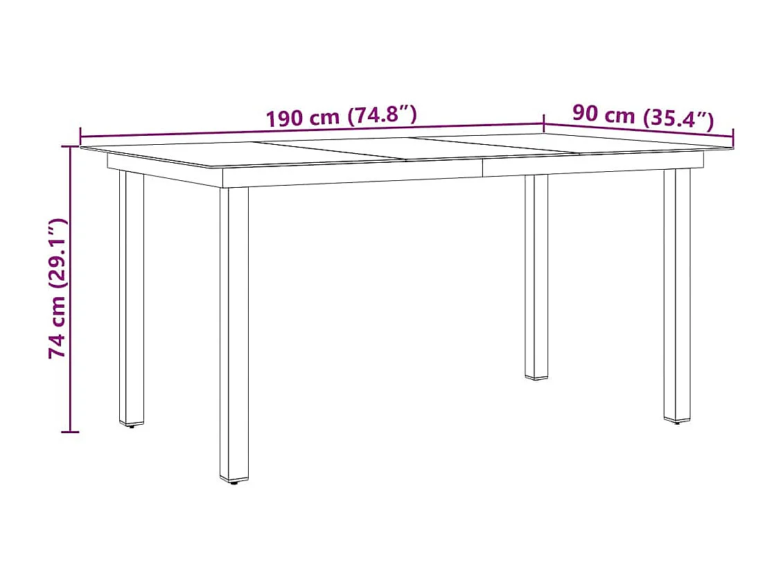 Mesa de jardín negra 190x90x74 cm Aluminio y cristal