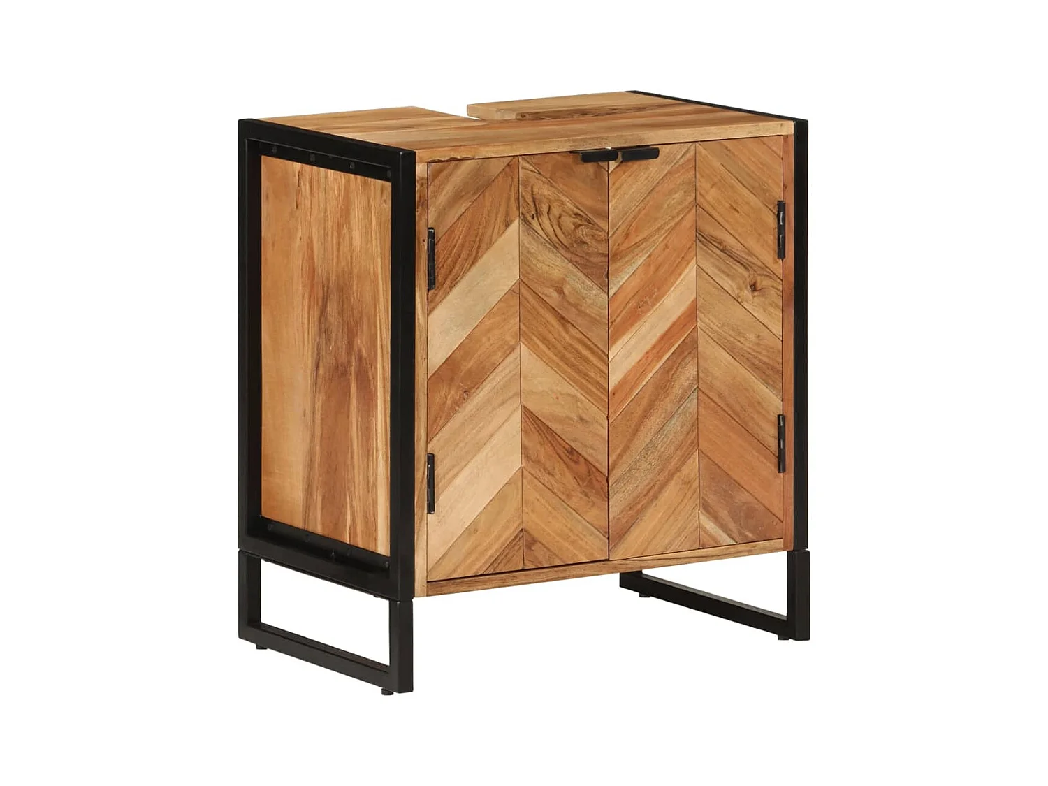 Mueble de baño fabricado en madera maciza de acacia y hierro.