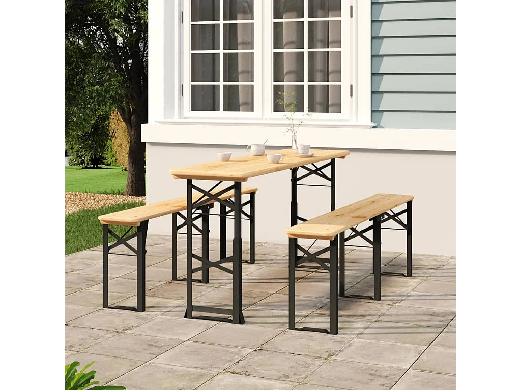 Mesa de cerveza plegable 170x50x75/105 cm madera maciza de abeto