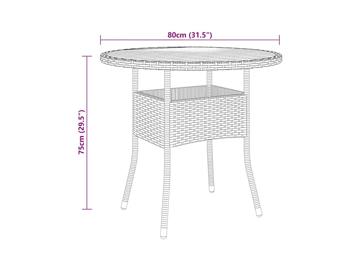 Tuintafel Ø80x75 cm Gevlochten hars en acaciahout Zwart