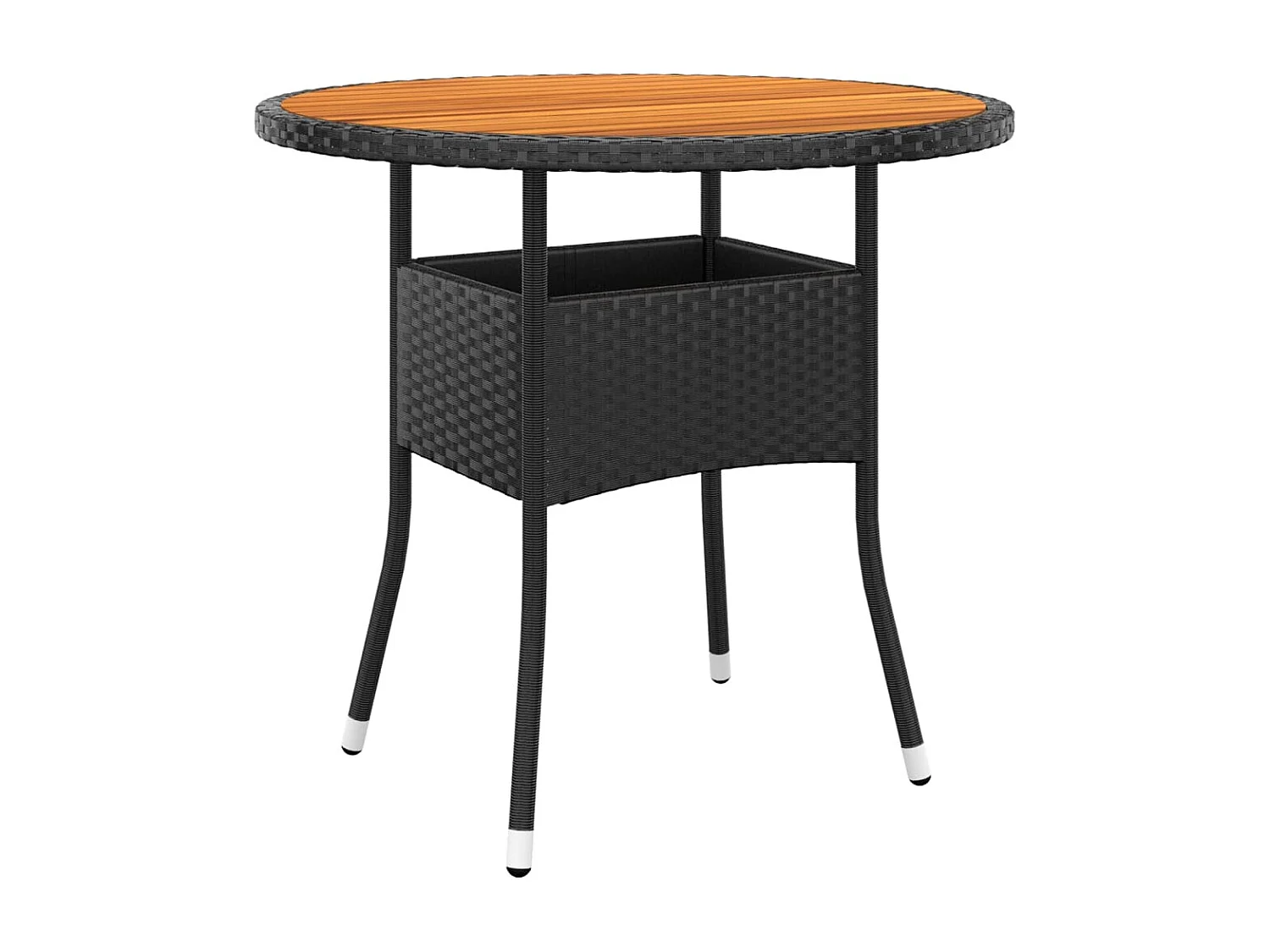 Mesa de jardín Ø80x75 cm Resina trenzada y madera de acacia Negro