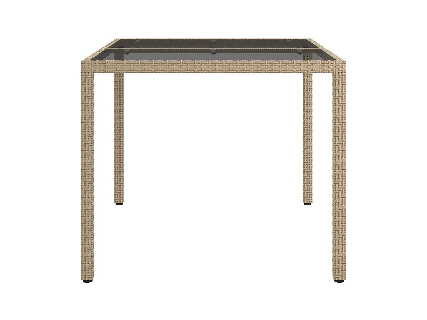 Tuintafel 90x90x75cm Gehard glas en geweven hars Beige