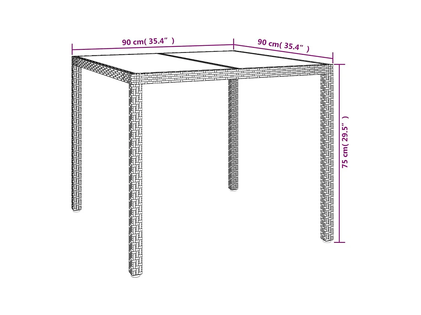 Tuintafel 90x90x75cm Gehard glas en geweven hars Beige