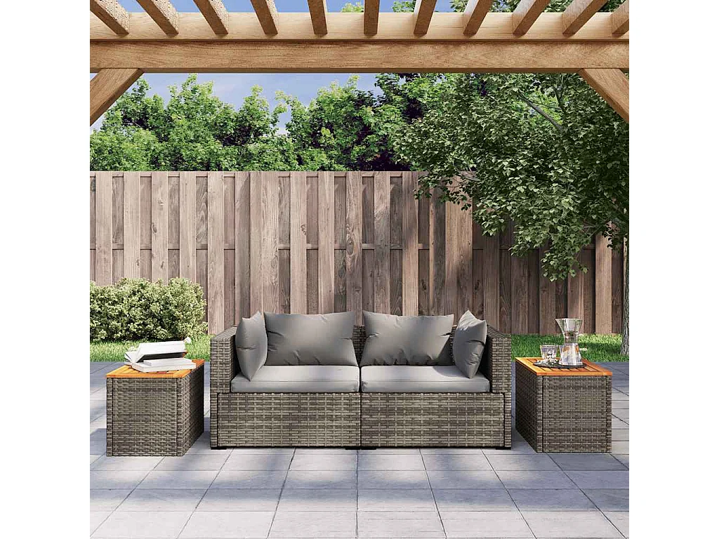 Tuintafels 2 stuks grijs rotan massief hout