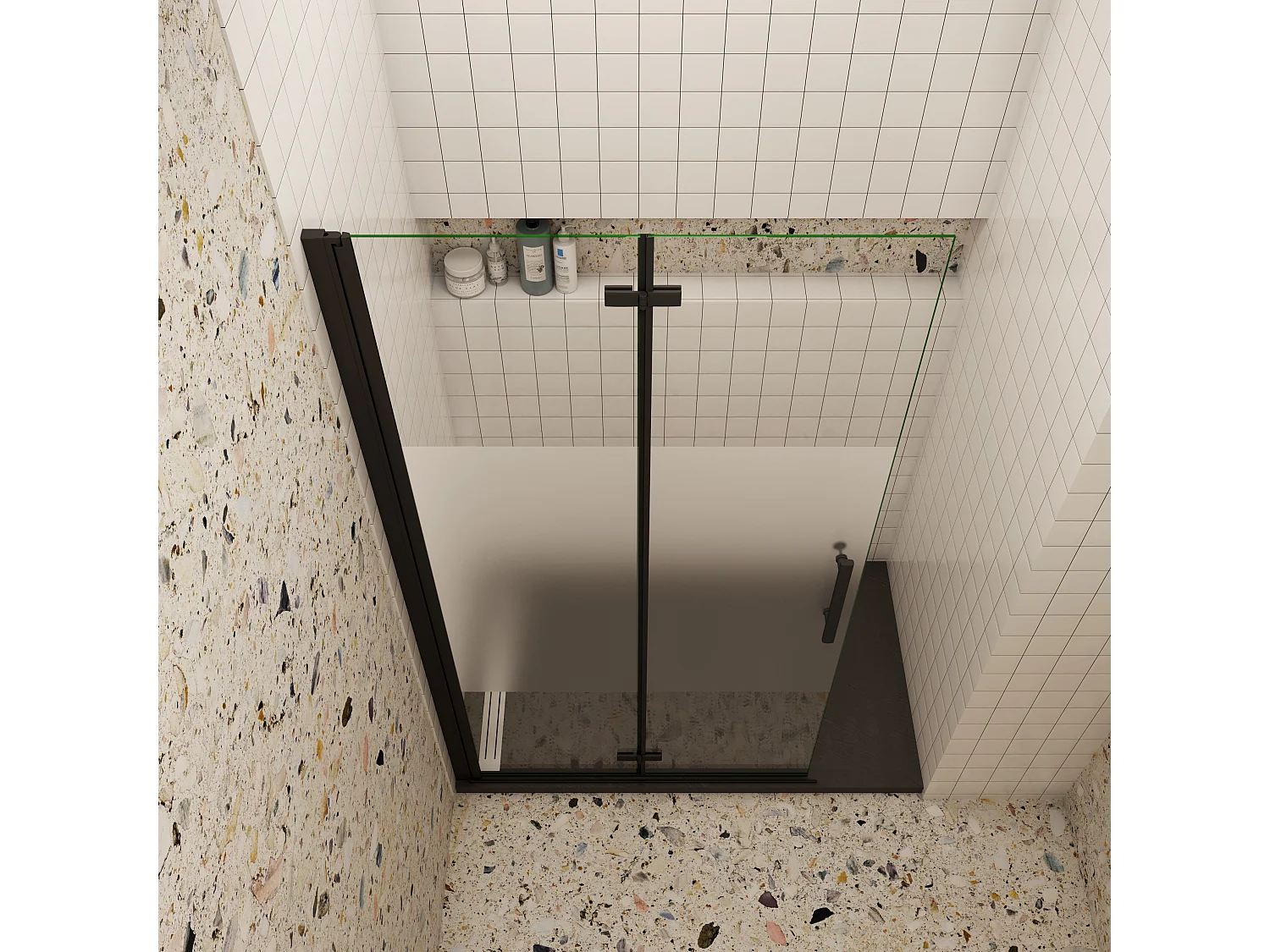80x195cm Schwarz Walkin Dusche Falttür Duschwand Duschtür