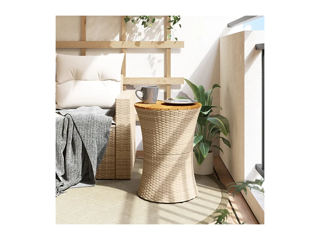 Beige rotan massief houten trommelvormige tuintafel