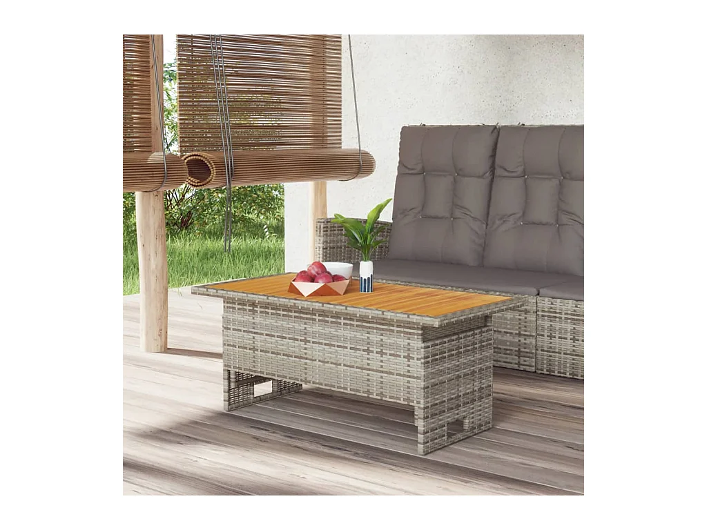 Table de jardin gris 100x50x43/63 cm acacia et résine tressée