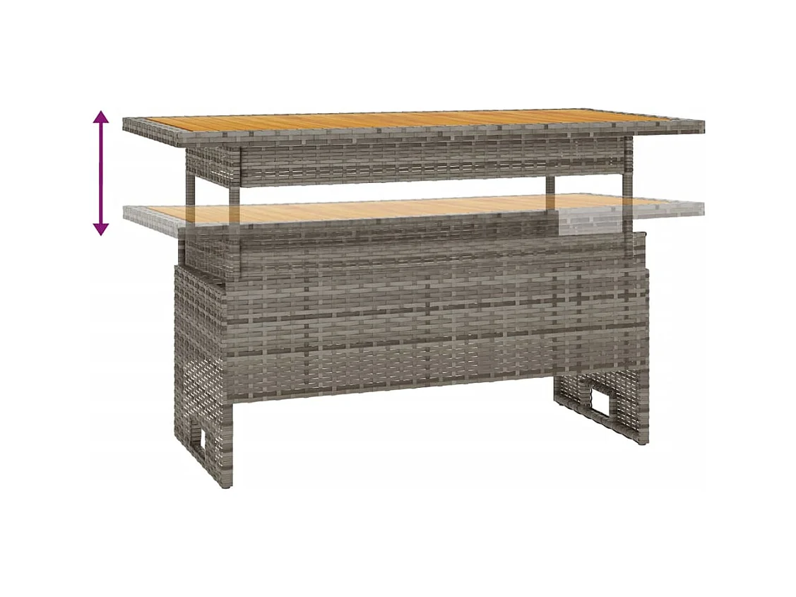 Table de jardin gris 100x50x43/63 cm acacia et résine tressée