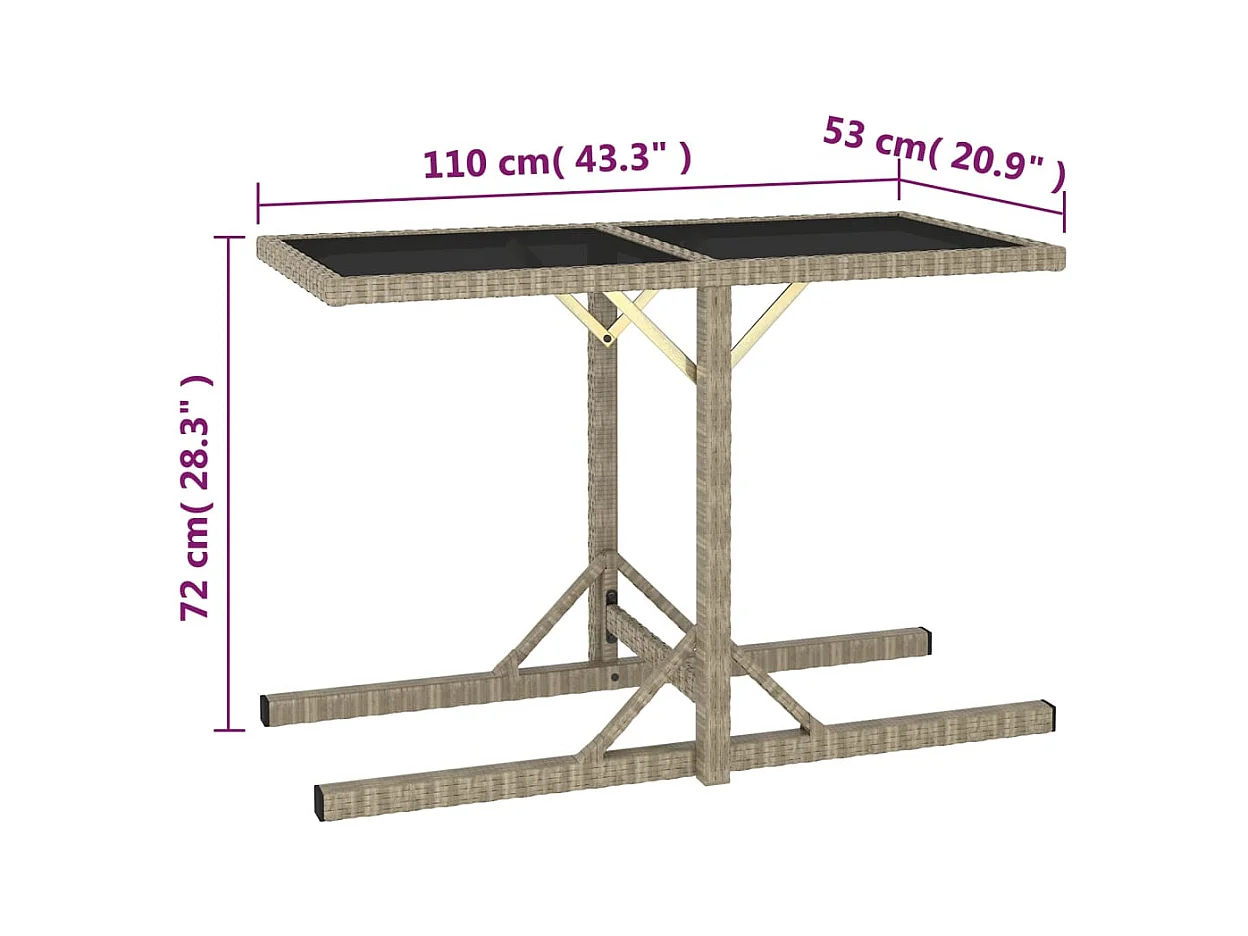 Beige tuintafel 110x53x72 cm Glas en geweven hars