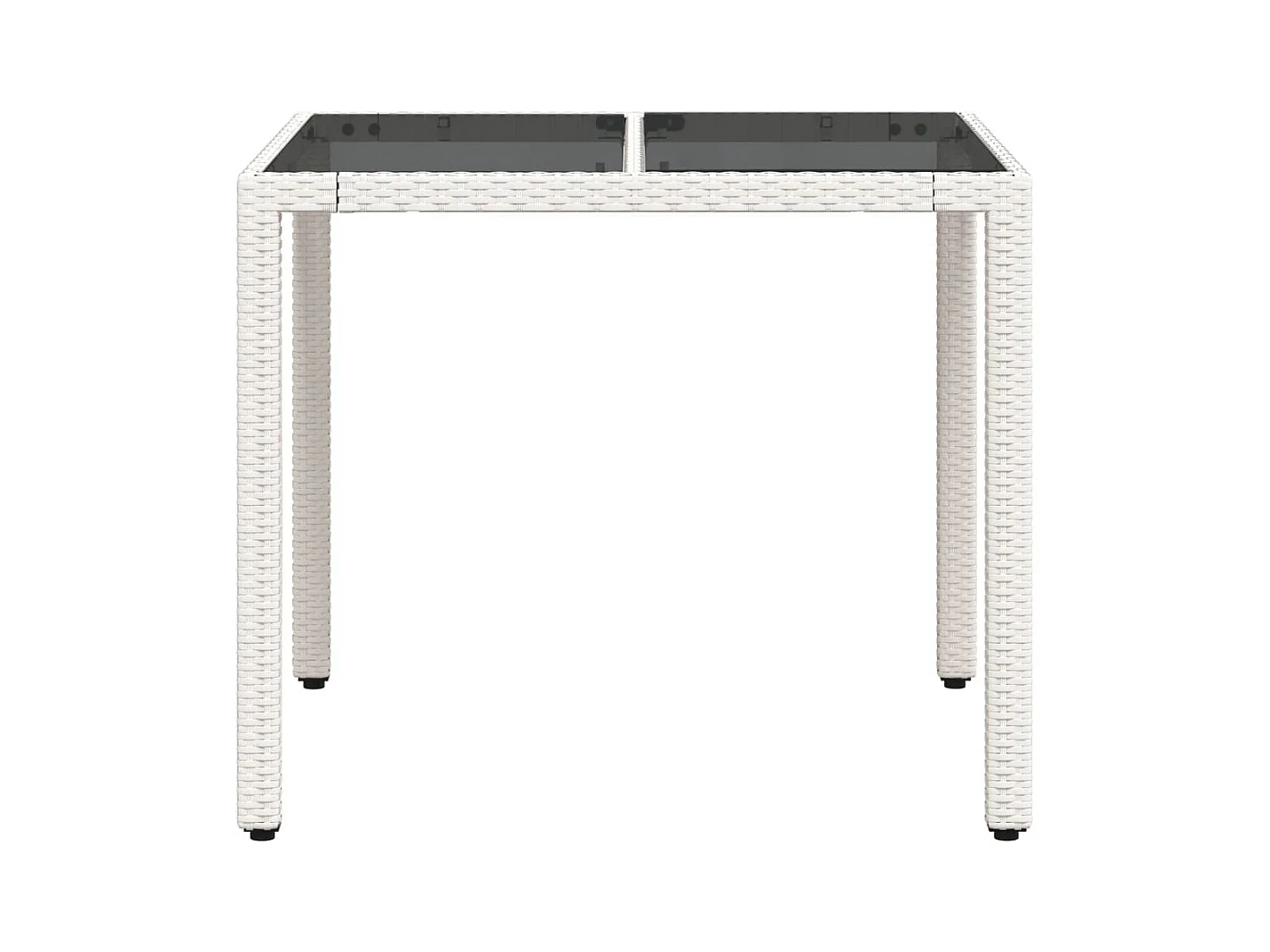 Tuintafel met wit glazen blad 90x90x75cm geweven hars