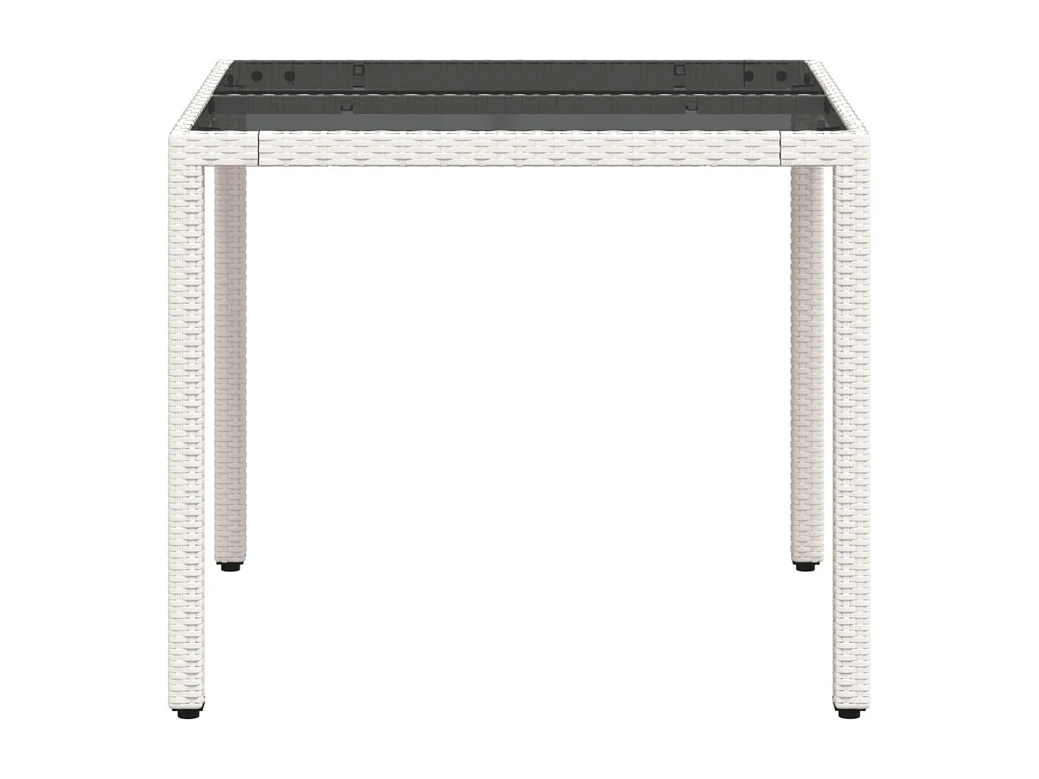 Tuintafel met wit glazen blad 90x90x75cm geweven hars