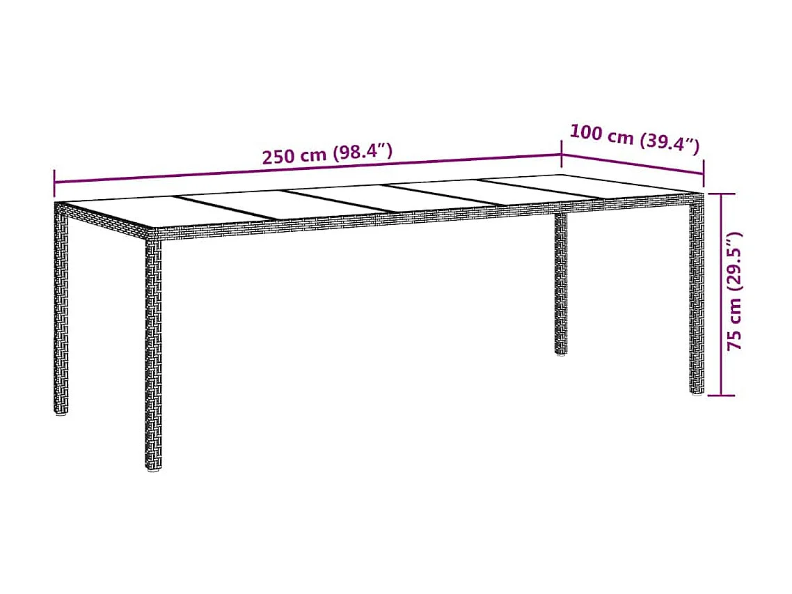 Tavolo da pranzo da giardino Beige 250 x 100 x 75 cm Polyrattan