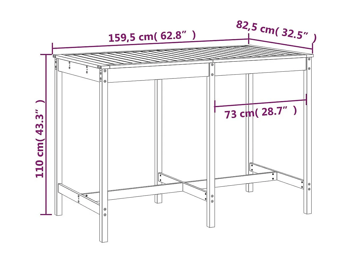 Grijze tuintafel 159,5x82,5x110 cm massief grenenhout