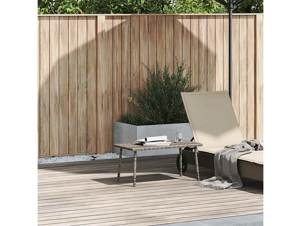 Table basse de jardin rectangulaire gris 80x40x37 cm rotin