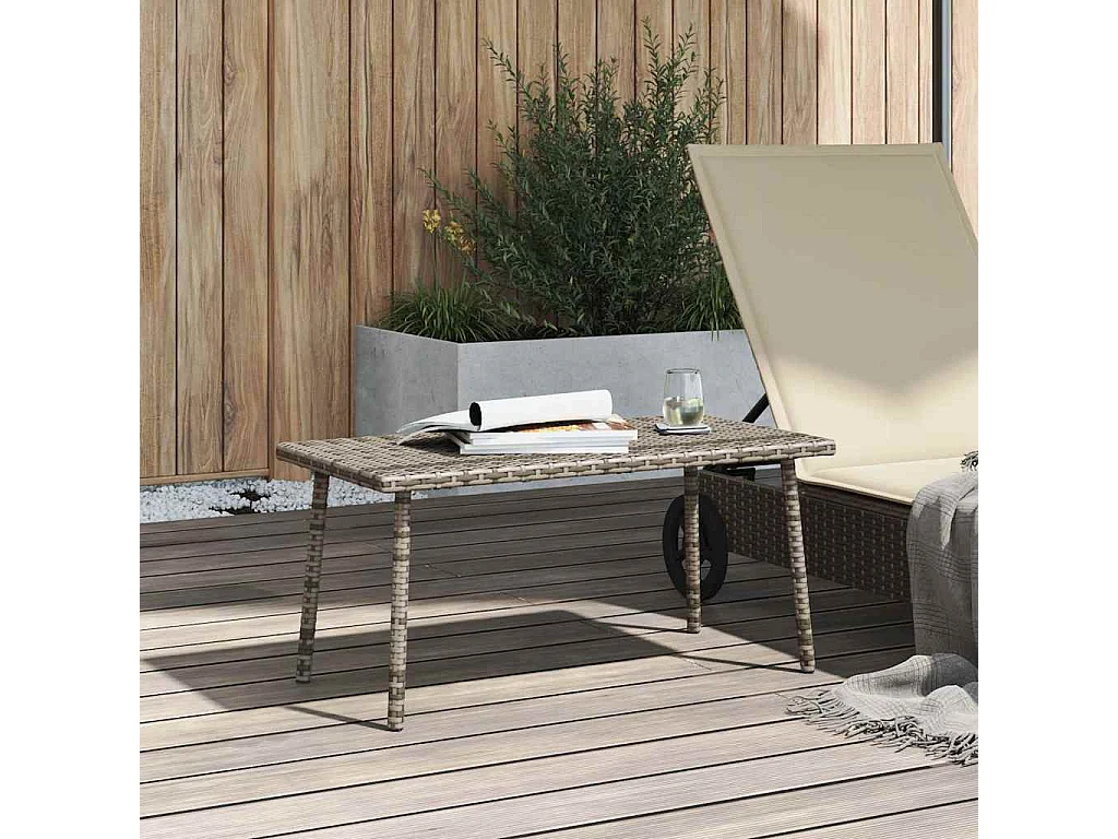 Table basse de jardin rectangulaire gris 80x40x37 cm rotin
