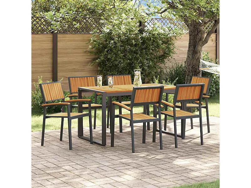 Ensemble de salle à manger pour jardin 7 pcs Noir et marron