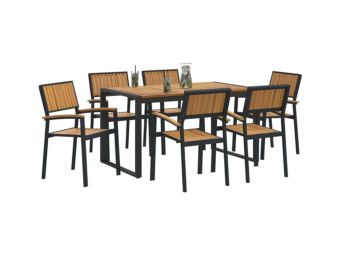 Ensemble de salle à manger pour jardin 7 pcs Noir et marron