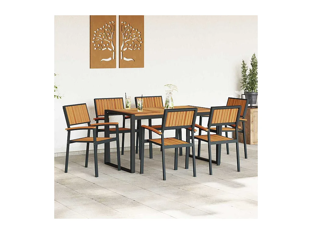 Ensemble de salle à manger pour jardin 7 pcs Noir et marron