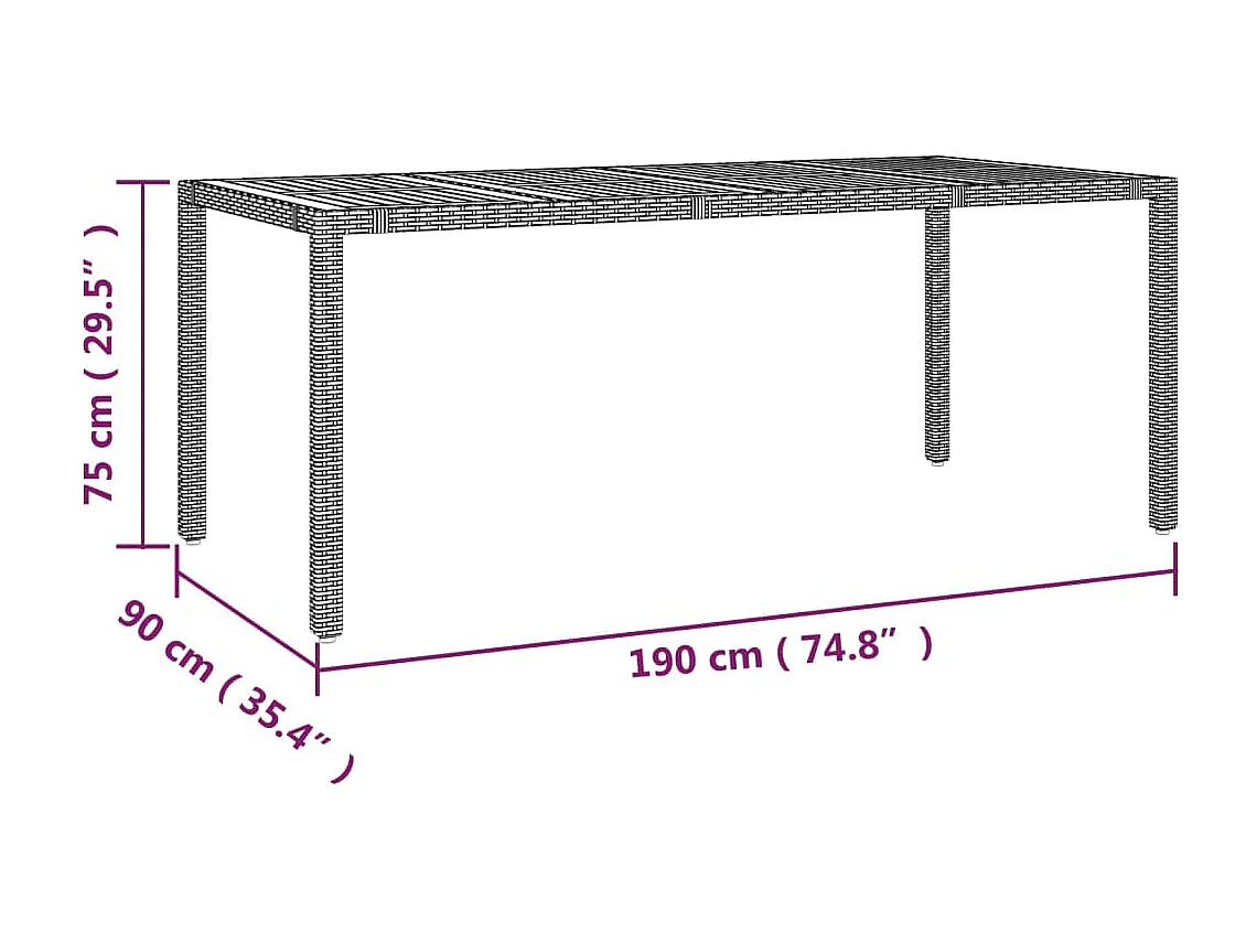 Mesa de jardín y tablero de madera Mimbre de resina gris y acacia
