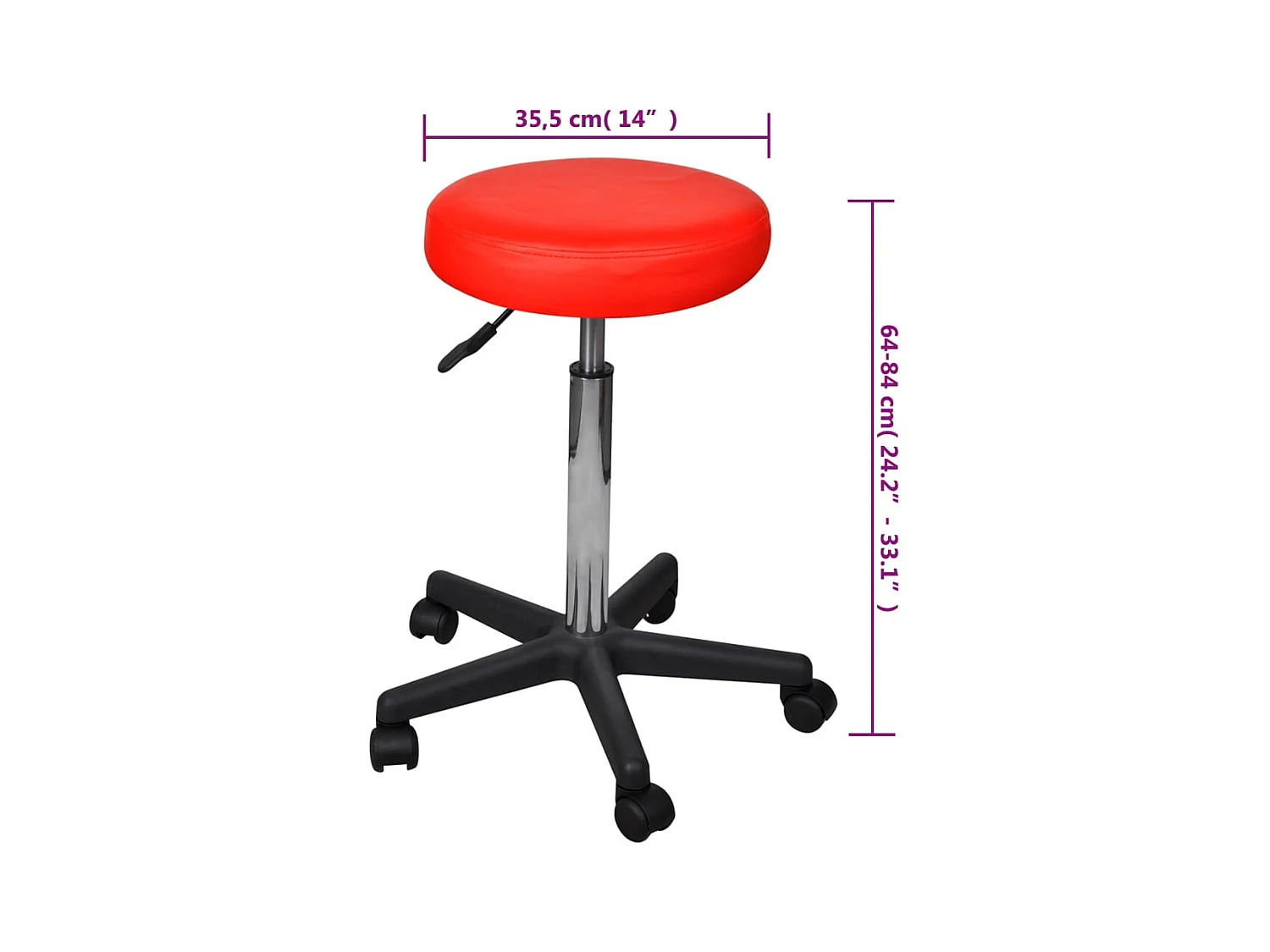 Juego de 2 taburetes de oficina Rojo 35,5x84 cm Piel sintética