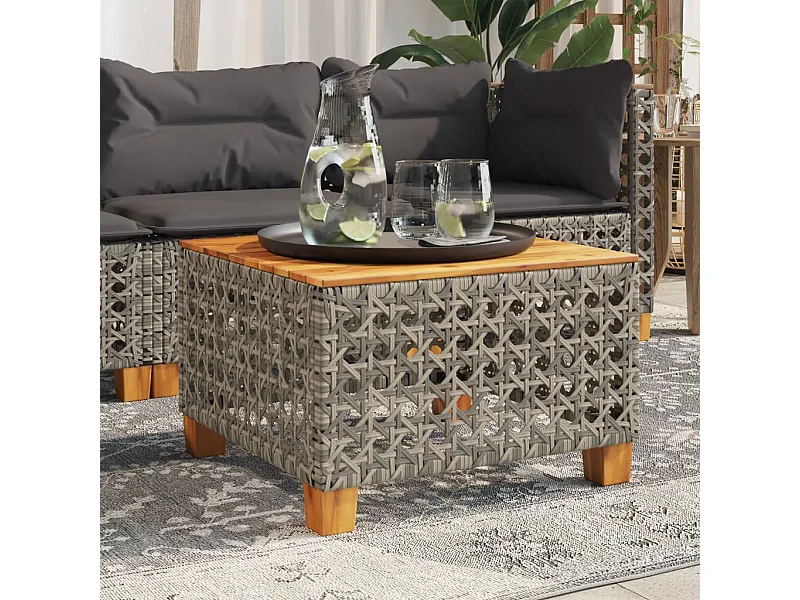 Tavolo da giardino grigio 55x55x36 cm in resina intrecciata e legno di acacia