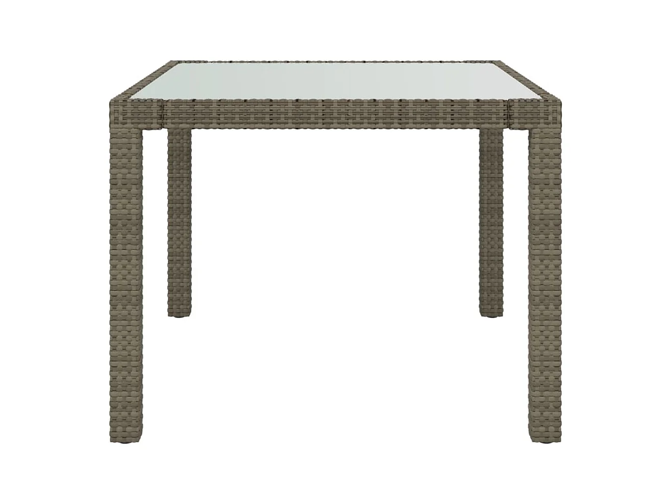 Tuintafel 90x90x75 cm Gehard glas en geweven hars Grijs