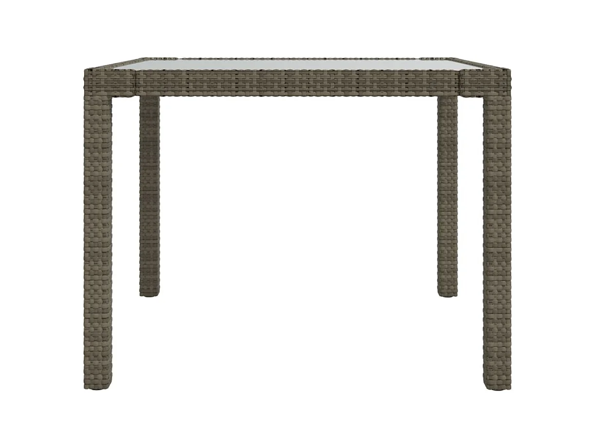 Tuintafel 90x90x75 cm Gehard glas en geweven hars Grijs