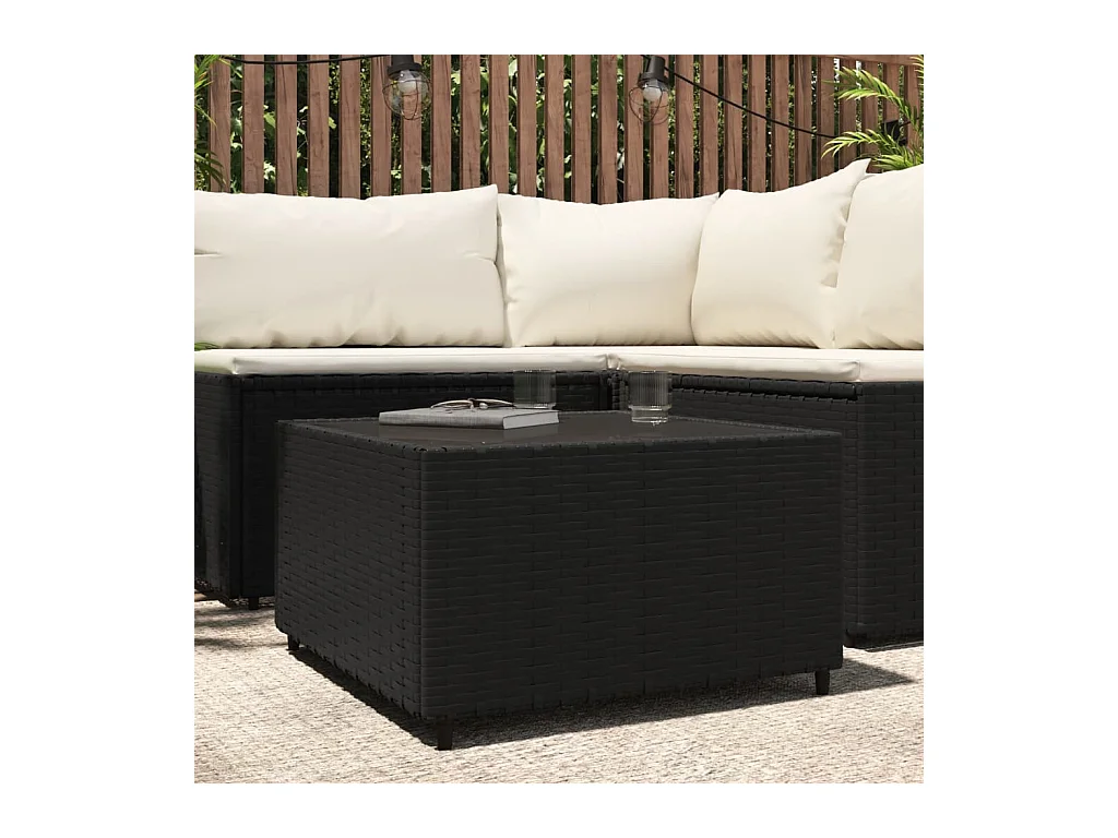 Table basse de jardin Carré Noir 50x50x30 cm Résine tressée