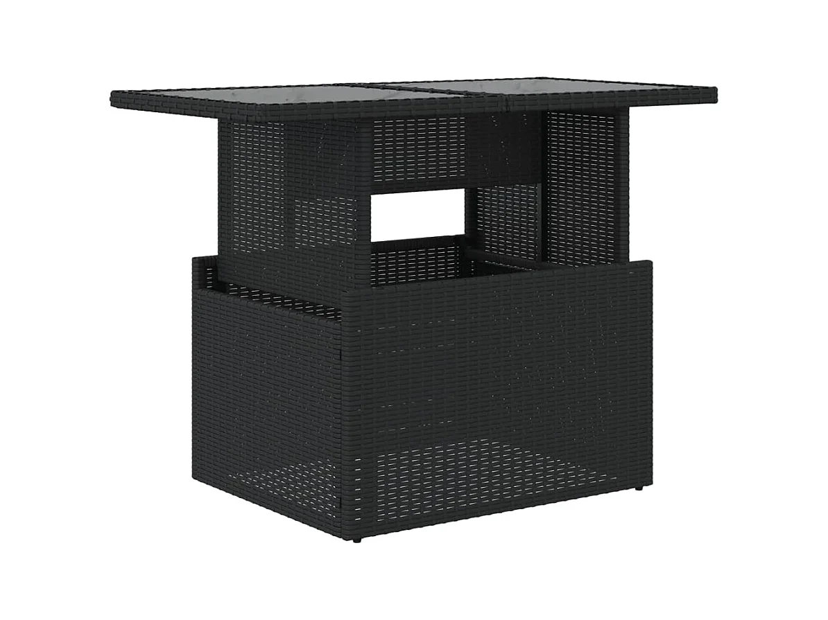 Mesa de jardín con tapa de cristal negro 100x55x73cm resina trenzada
