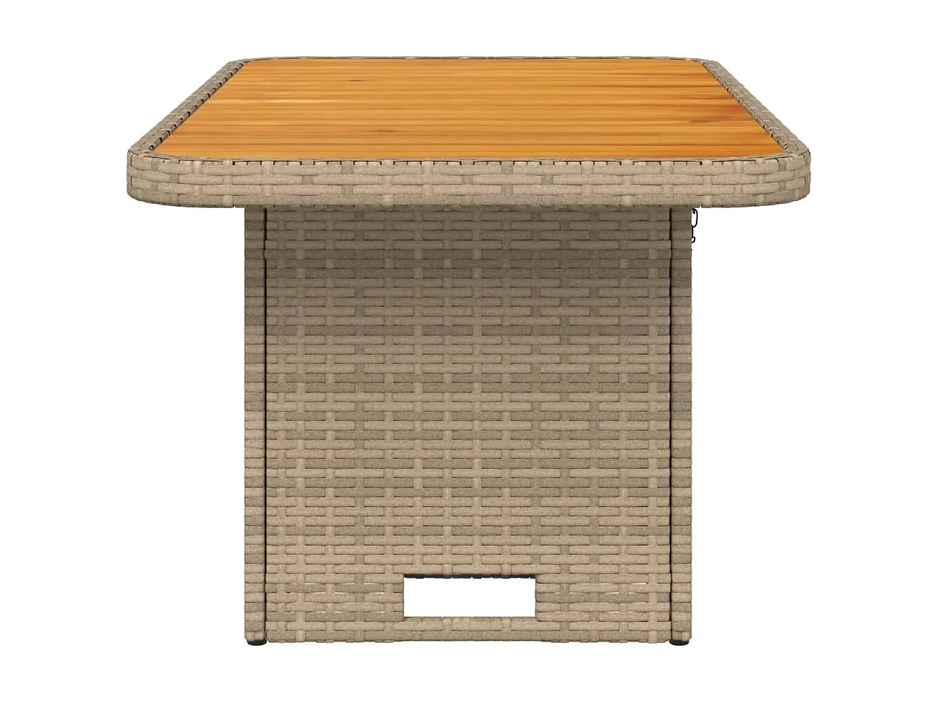 Mesa de jardín beige 90x55x71 cm resina trenzada y madera de acacia