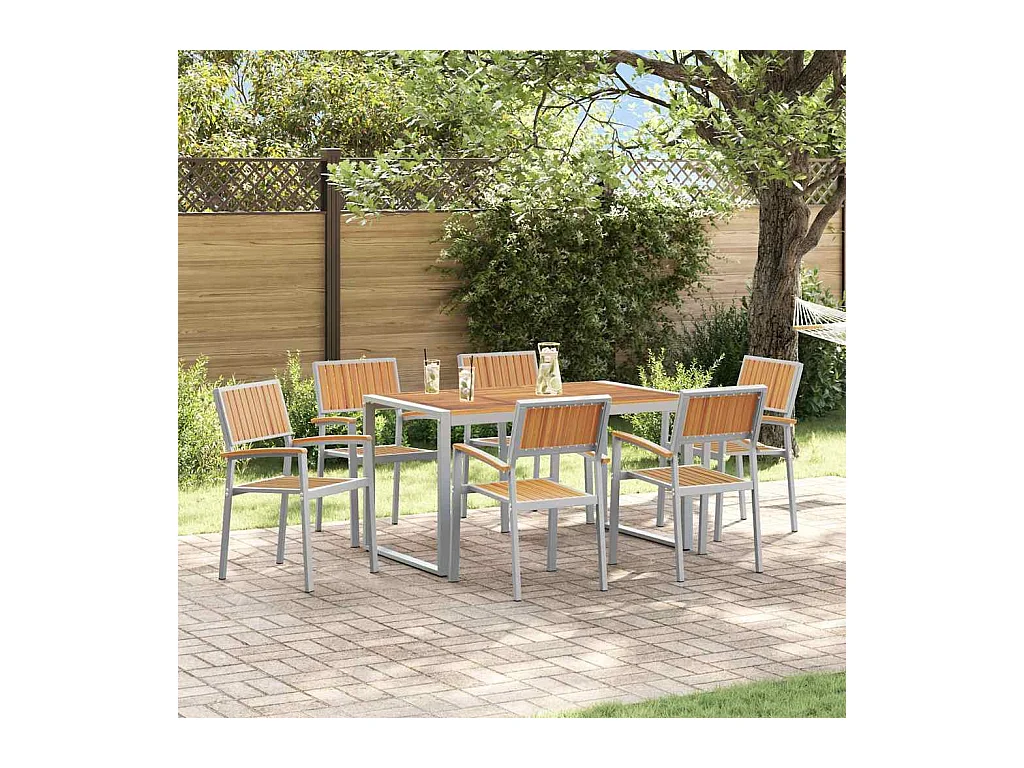 Ensemble de salle à manger pour jardin 7 pcs Gris et marron